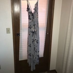 Grey floral wrap dress